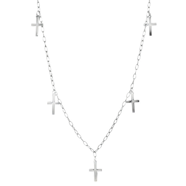 Sterling Silver 5 Cross Station Necklace