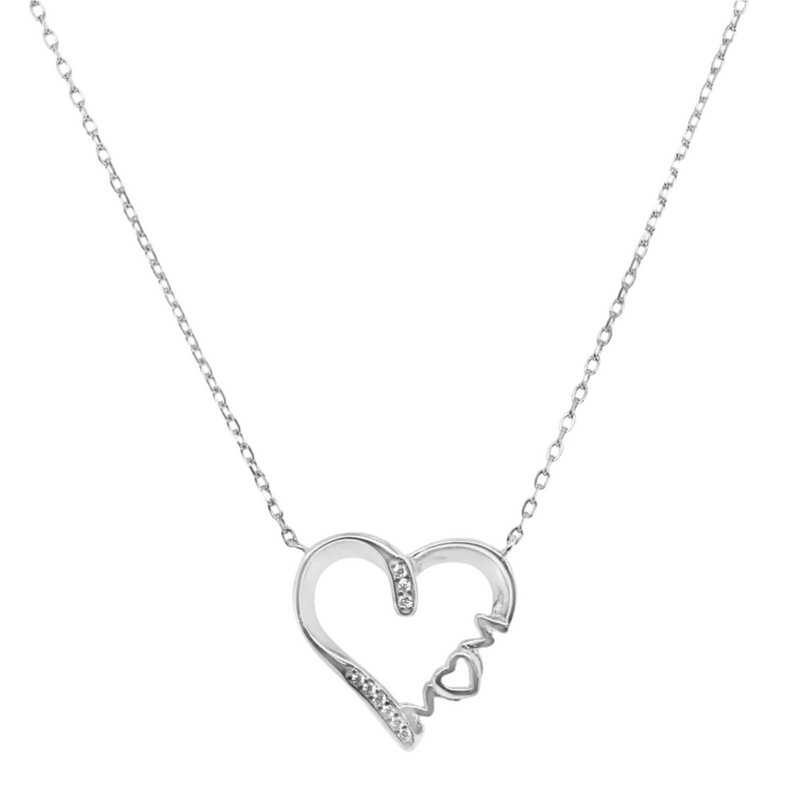 Sterling Silver CZ Heart "Mom" Necklace