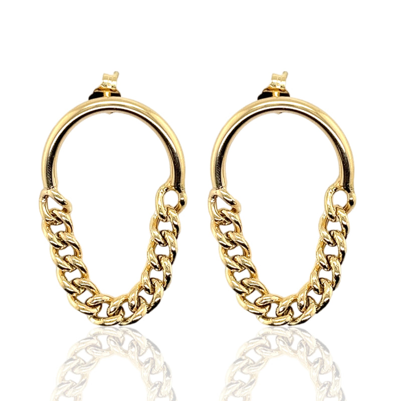 Sterling Silver Gold Plated Oval Link Chain Earrings