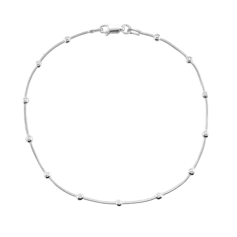 Sterling Silver 3MM Bead Station Anklet