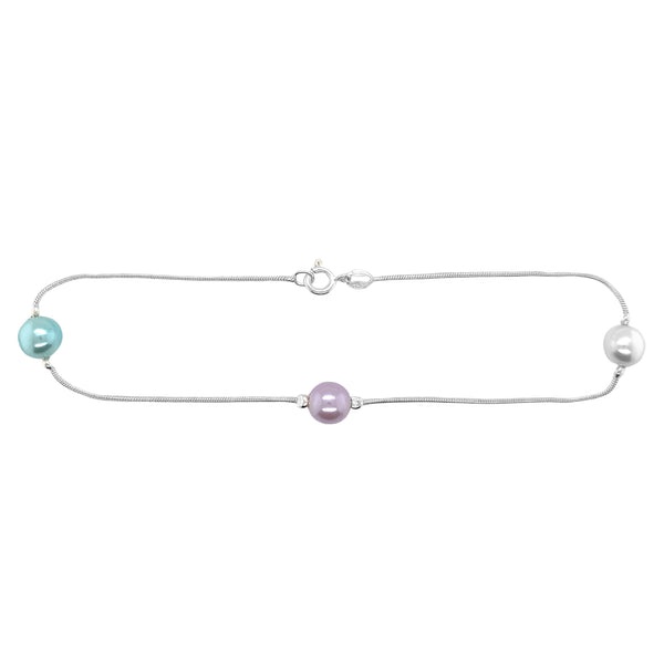 Sterling Silver Multi-Color Pearl Anklet (10")