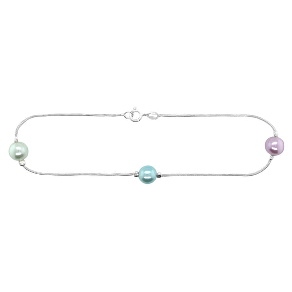 Sterling Silver Multi-Color Pearl Anklet (10")