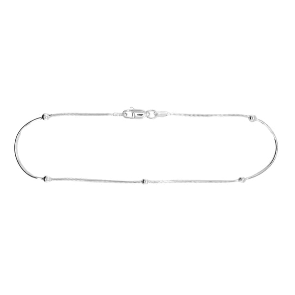 Sterling Silver 5 3MM Bead Station Anklet (9")