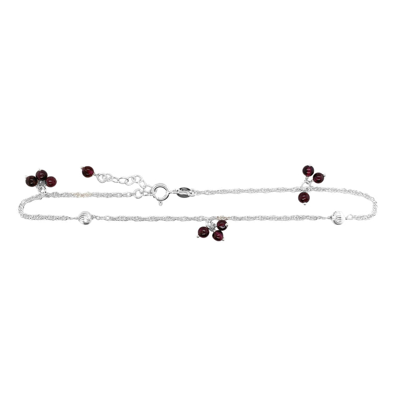 Sterling Silver Dark Purple Bead Anklet (9"+1")