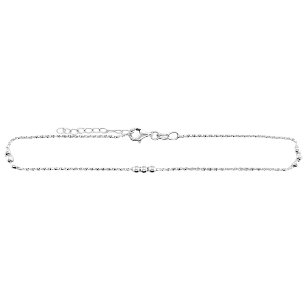 Sterling Silver 3 Beads Station Anklet