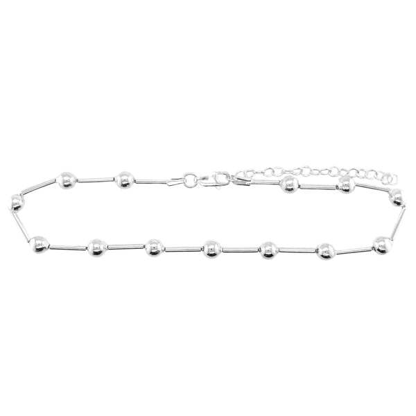 Sterling Silver Beaded Station Bar Anklet (9"+2")