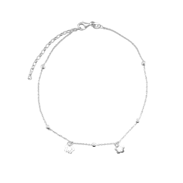 Sterling Silver Star & Bead Anklet (9"+2")