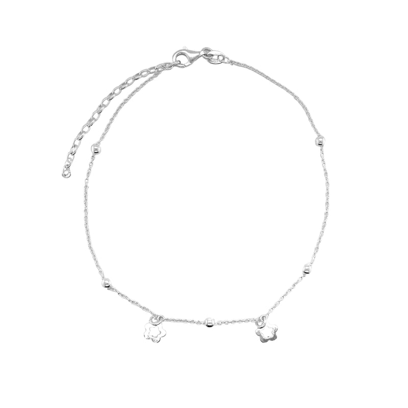 Sterling Silver Star & Bead Anklet (9"+2")