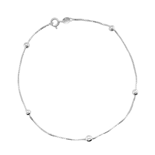 Sterling Silver 5 Bead Station Anklet (10")