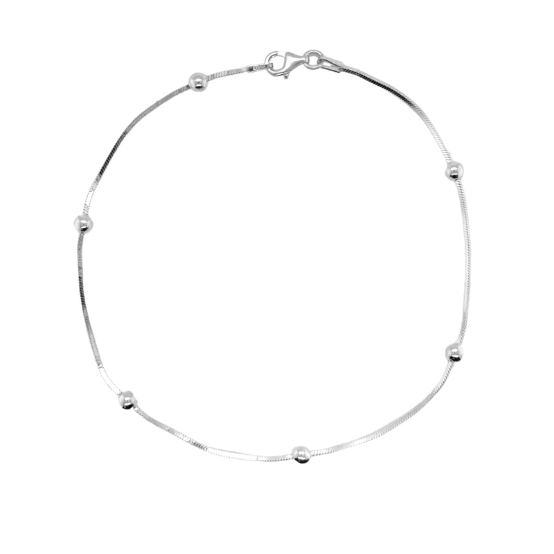 Sterling Silver Six 4MM Bead Station Anklet