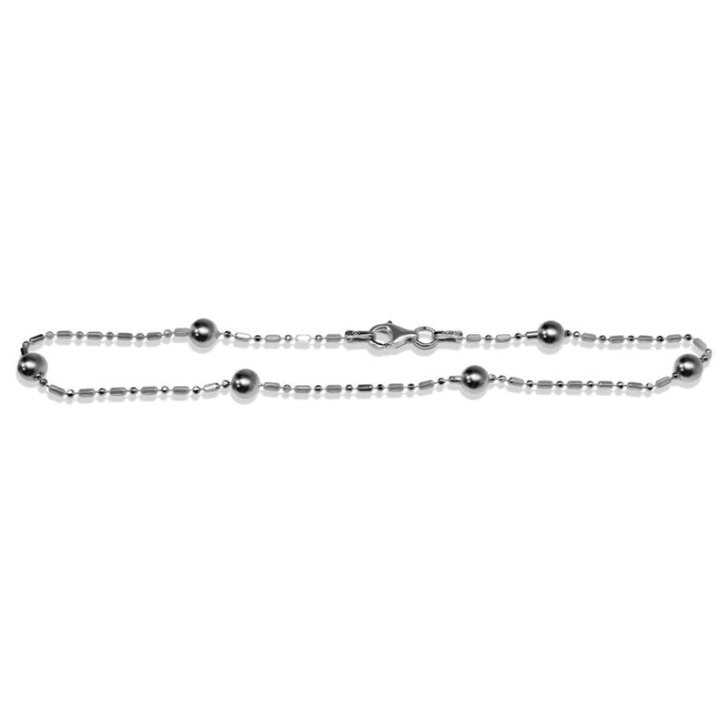 Sterling Silver 6 Beads Station Anklet (10")