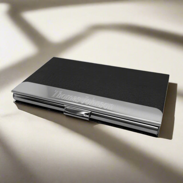 An Engravable Leatherette Business Card Holder With Long Engrave Plate