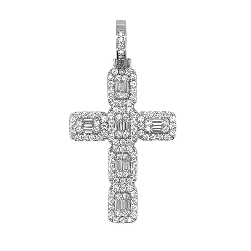 Sterling Silver Moissanite Cross Pendant  2.08 CTW