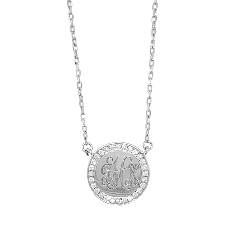 Sterling Silver Engravable Round Cz Pendant Necklaces