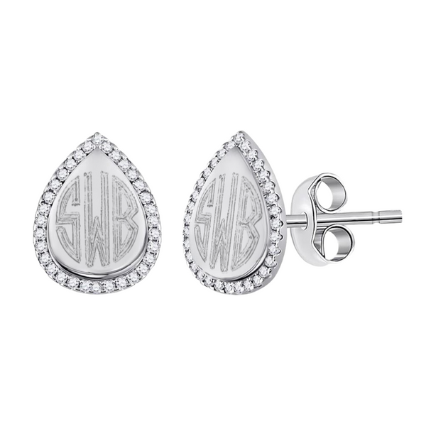 Sterling Silver Engravable Tear Drop CZ Earring