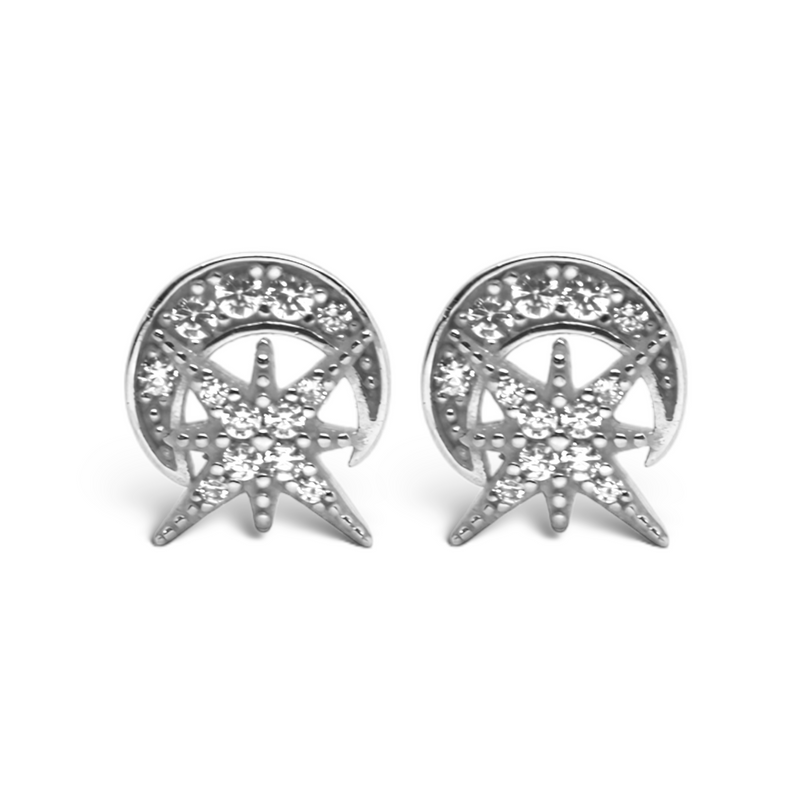 CZ North Star / Crescent Post Earrings