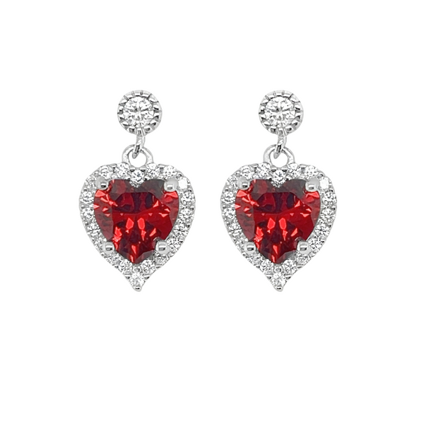 Sterling Silver CZ Heart Halo Dangling Post Earrings (6 Colors)