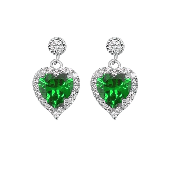 Sterling Silver CZ Heart Halo Dangling Post Earrings (6 Colors)