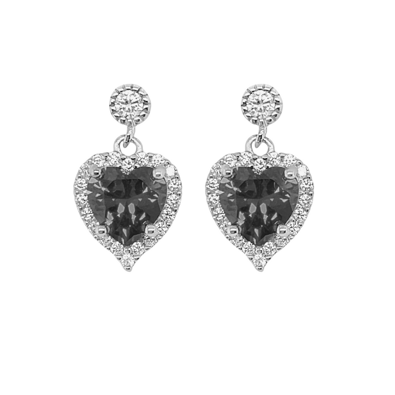 Sterling Silver CZ Heart Halo Dangling Post Earrings (6 Colors)