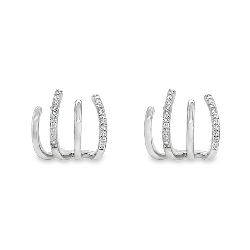 Sterling Silver CZ Caged Open Huggie Post Earrings