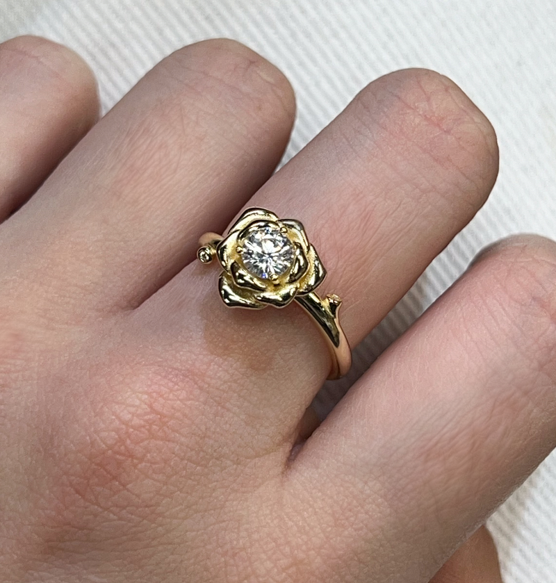 Sterling Silver Gold Plated CZ Rose Ring