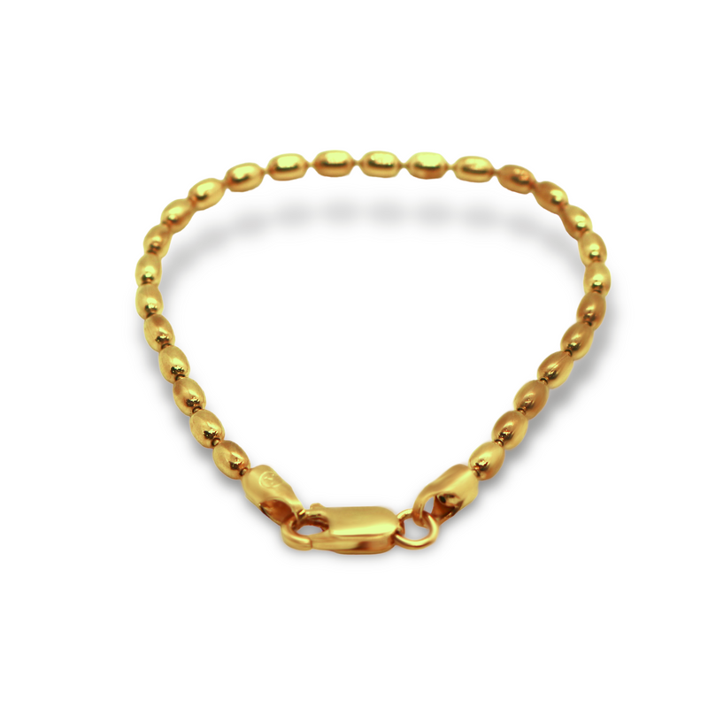 Sterling Silver Gold Plated 3MM Oval Rice Bead Bracelet (300 Gauge)