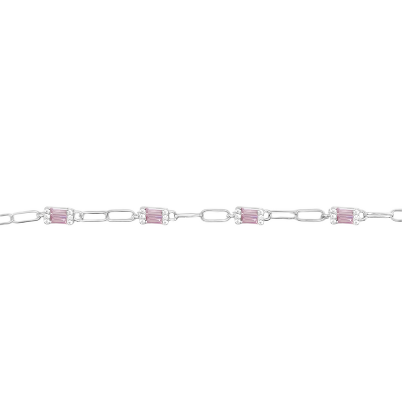 925 Sterling Silver Paper Clip Bracelet with Color CZ Stones