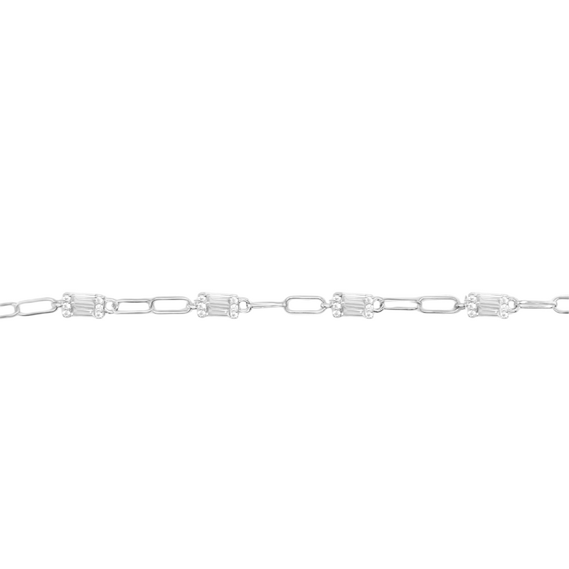 925 Sterling Silver Paper Clip Bracelet with Color CZ Stones