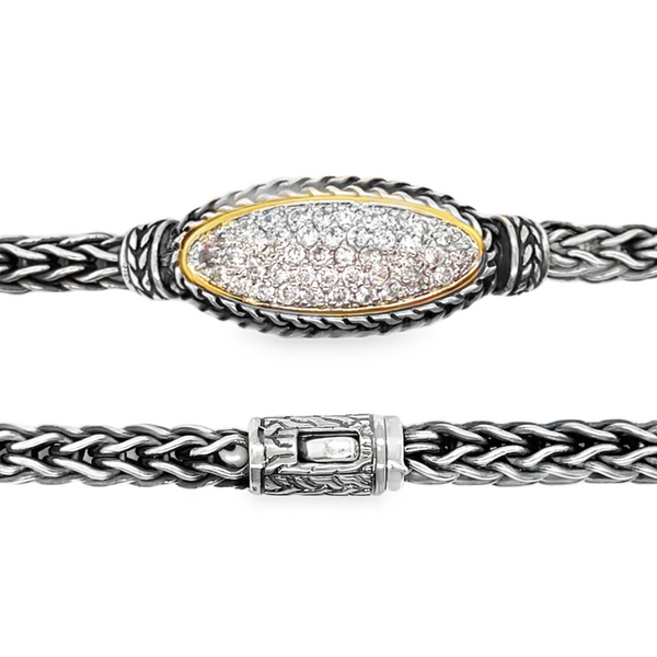 925 Sterling Silver Rhodium Vintage Bracelet CZ Stones