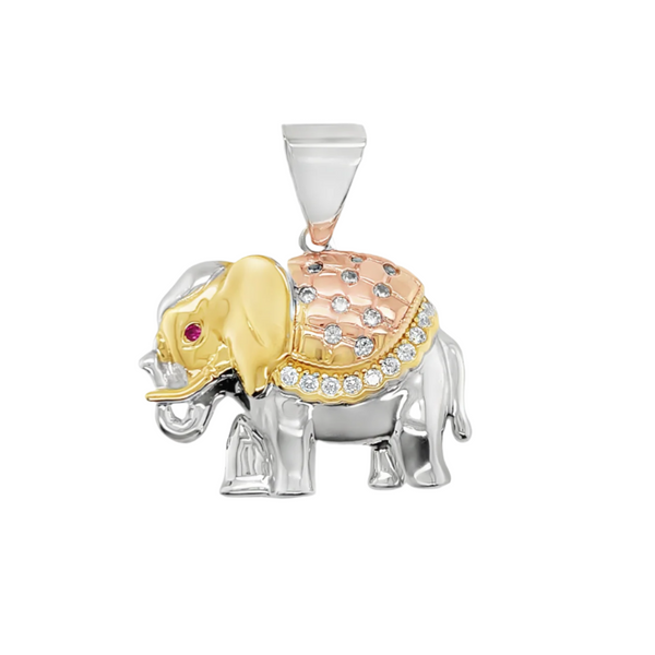 925 Sterling Silver Tri-color Elephant Pendant