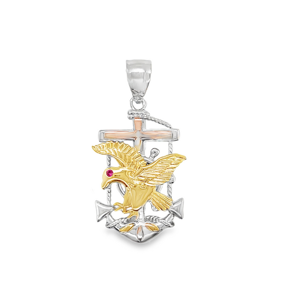 925 Mexican Sterling Silver Tri-Tone Eagle Anchor Pendant