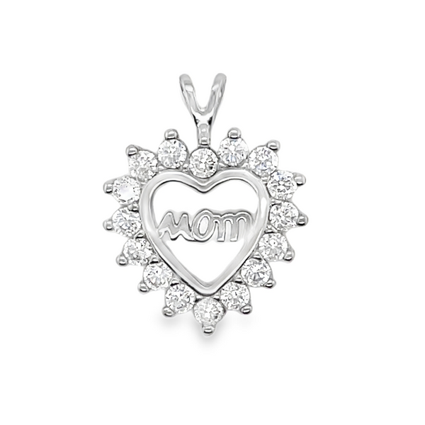 Sterling Silver CZ Heart "Mom" Pendant