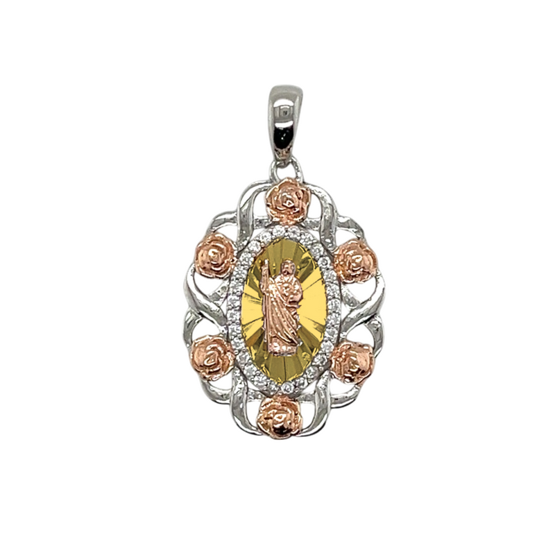 925 Sterling Silver San Judas Tri-tone Medal Pendant