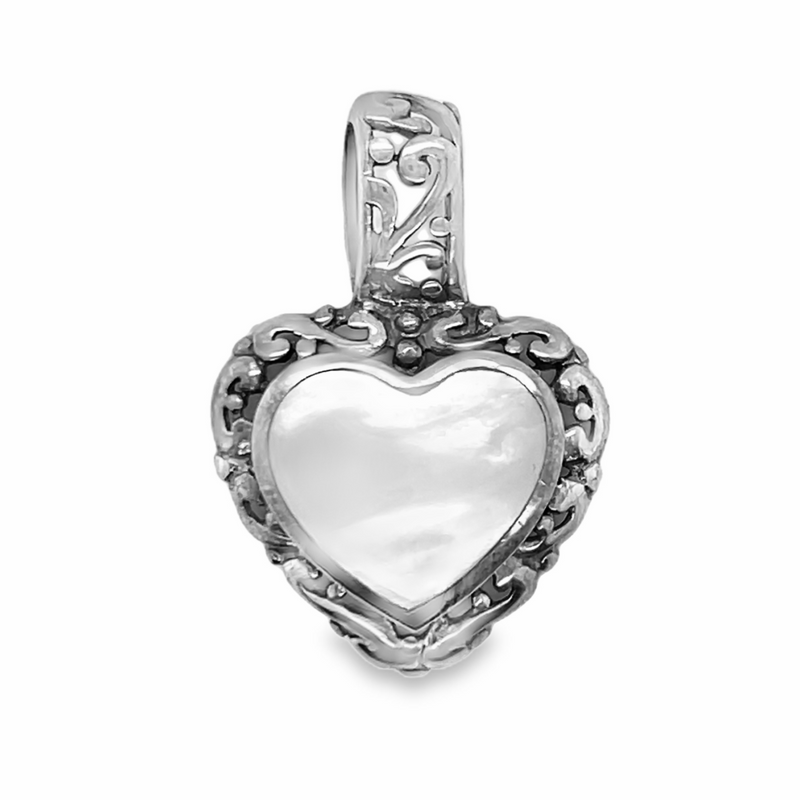 Sterling Silver Filigree Heart Pendant With A Mother Of Pearl Stone