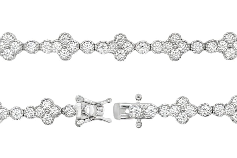 Sterling Silver Moissanite Flower Cluster Bracelet (7")