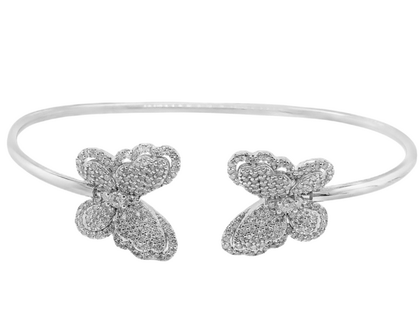 Sterling Silver Moissanite Butterfly Cuff Bangle