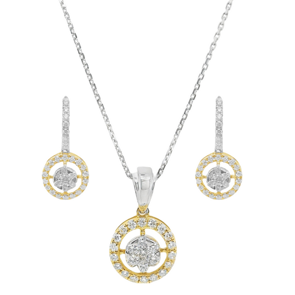 1-1/6Ct. T.W. 14K Halo Pave Drop Earrings and Necklace Set