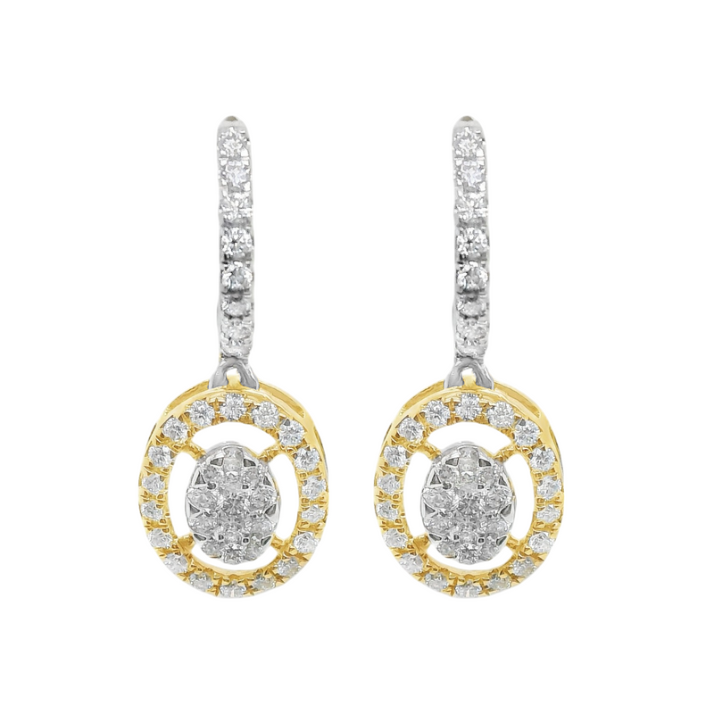 1Ct. T.W. 14K Oval Halo Pave Drop Earrings and Necklace Set with