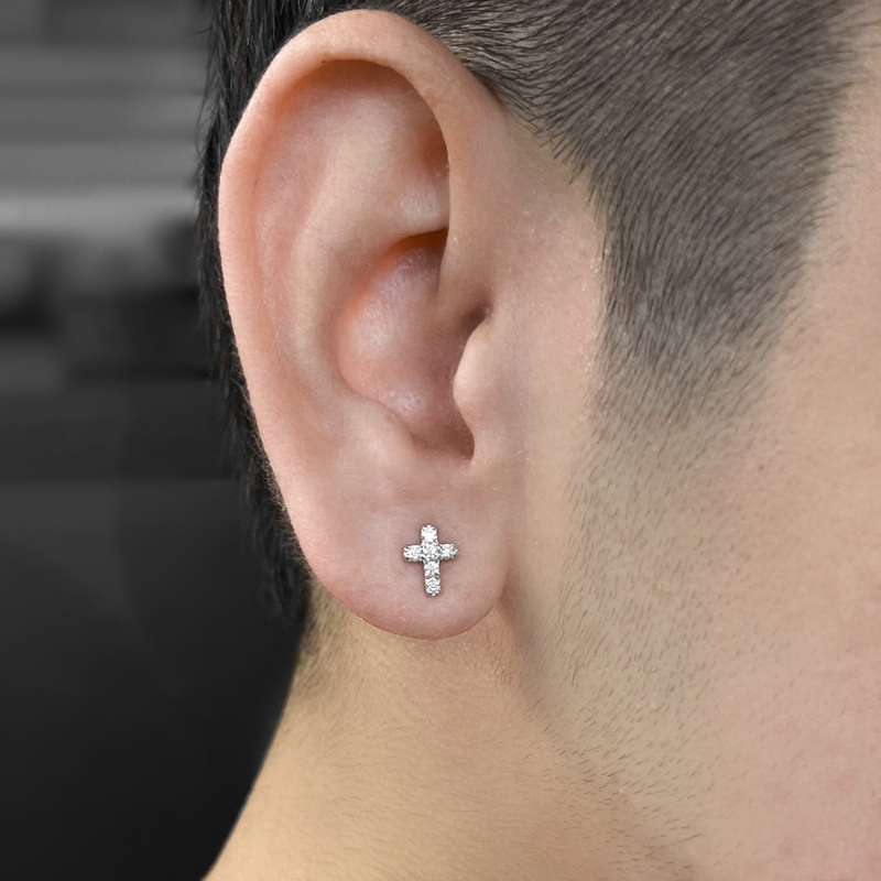 Sterling Silver Moissanite Small Cross Screwback Earrings