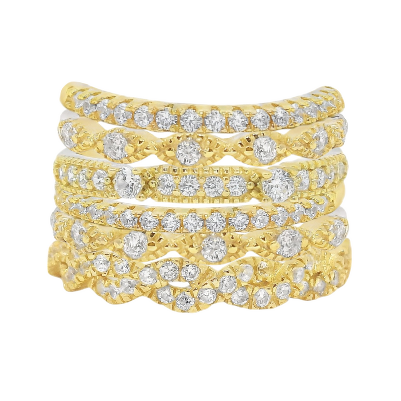 Sterling Silver 6 Band CZ Stackable Ring Set