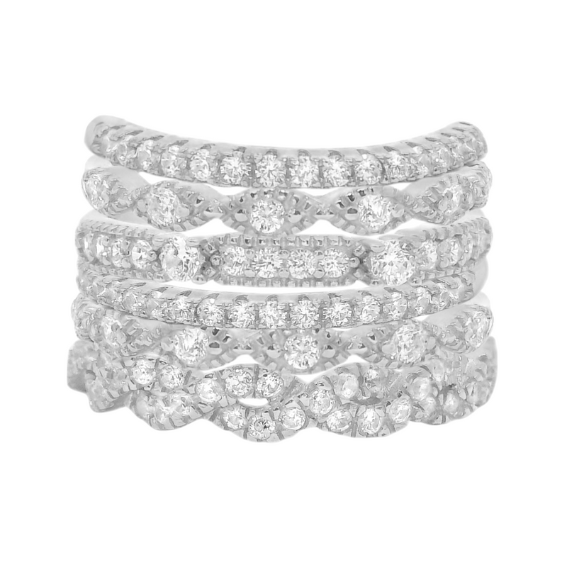 Sterling Silver 6 Band CZ Stackable Ring Set