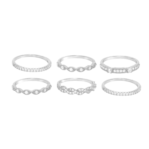 Sterling Silver 6 Band CZ Stackable Ring Set