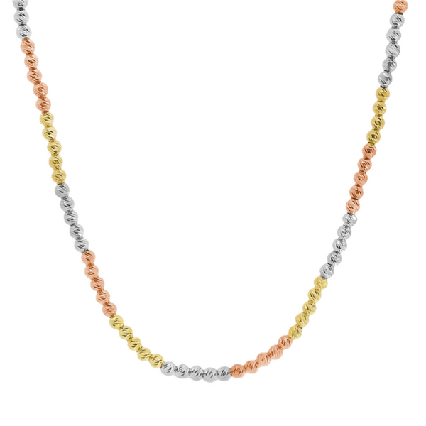 Sterling Silver Tricolor Round Diamond Cut Bead Chain