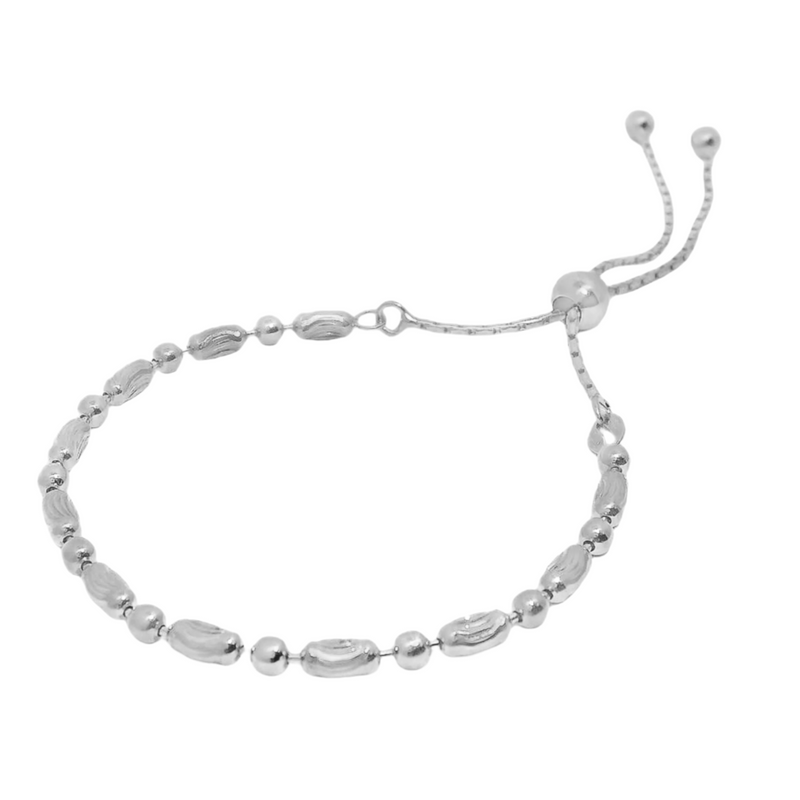 Sterling Silver Oval Moon Cut Beaded Bolo Bracelet