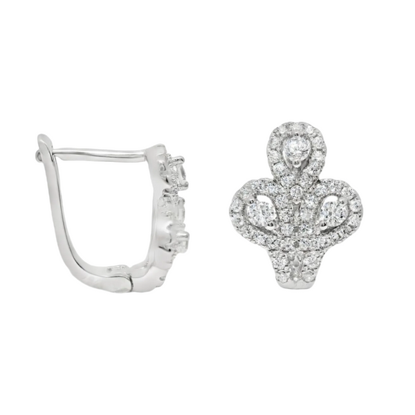 Sterling Silver CZ Decorative Floral Huggie Earrings