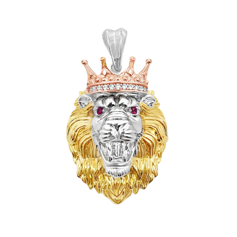 925 Sterling Silver Tri-tone Lion Pendant