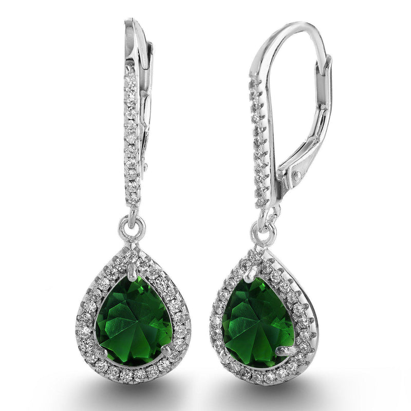 STERLING SILVER EMERALD GREEN TRDRP CZ LEVER BACK EARRING - Atlanta Jewelers Supply