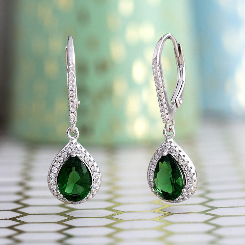 STERLING SILVER EMERALD GREEN TRDRP CZ LEVER BACK EARRING - Atlanta Jewelers Supply