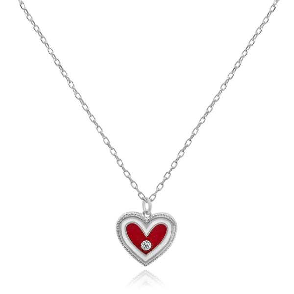 SILVER ENAMEL W/CZ HEART CABLE CHAIN CHARM NECKLACE - Atlanta Jewelers Supply