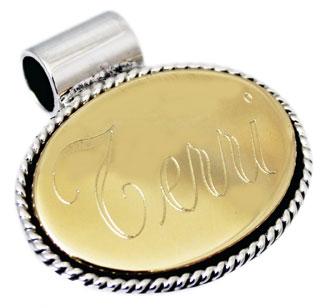 Sterling Silver Horizontal Oval Gold Tone Engravable Pendant - Atlanta Jewelers Supply